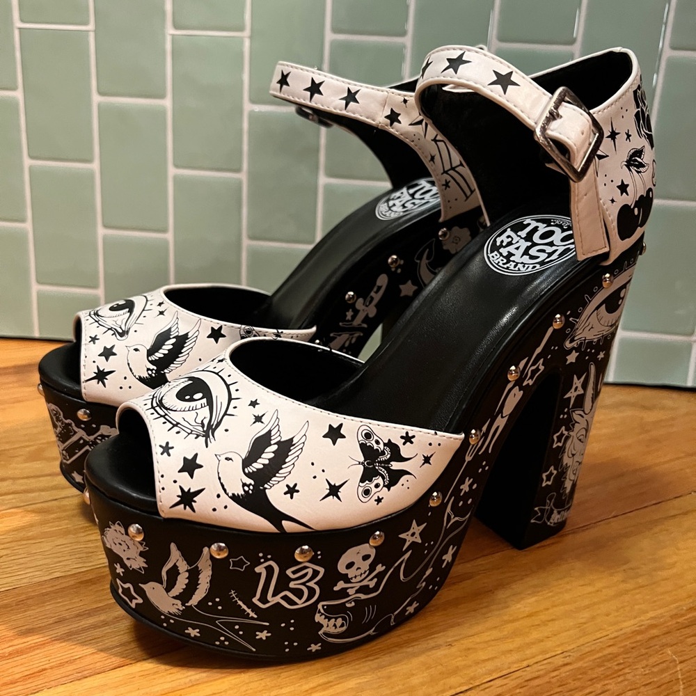 Too Fast Tattoo Flash Art Rockabilly Gothabilly Punk platforms US ladies sz 8